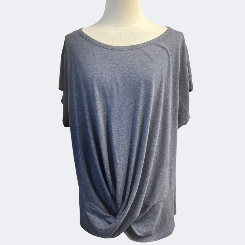 Democracy Shirt Womens 1X Heather Navy‎ Front Twist Knot Dolman Scoop WSU95483E
